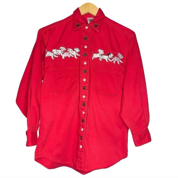 Walt Disney Vtg 101 Dalmatians Red 100% Cotton Embroidered Button-up Top, Small - Picture 1 of 6